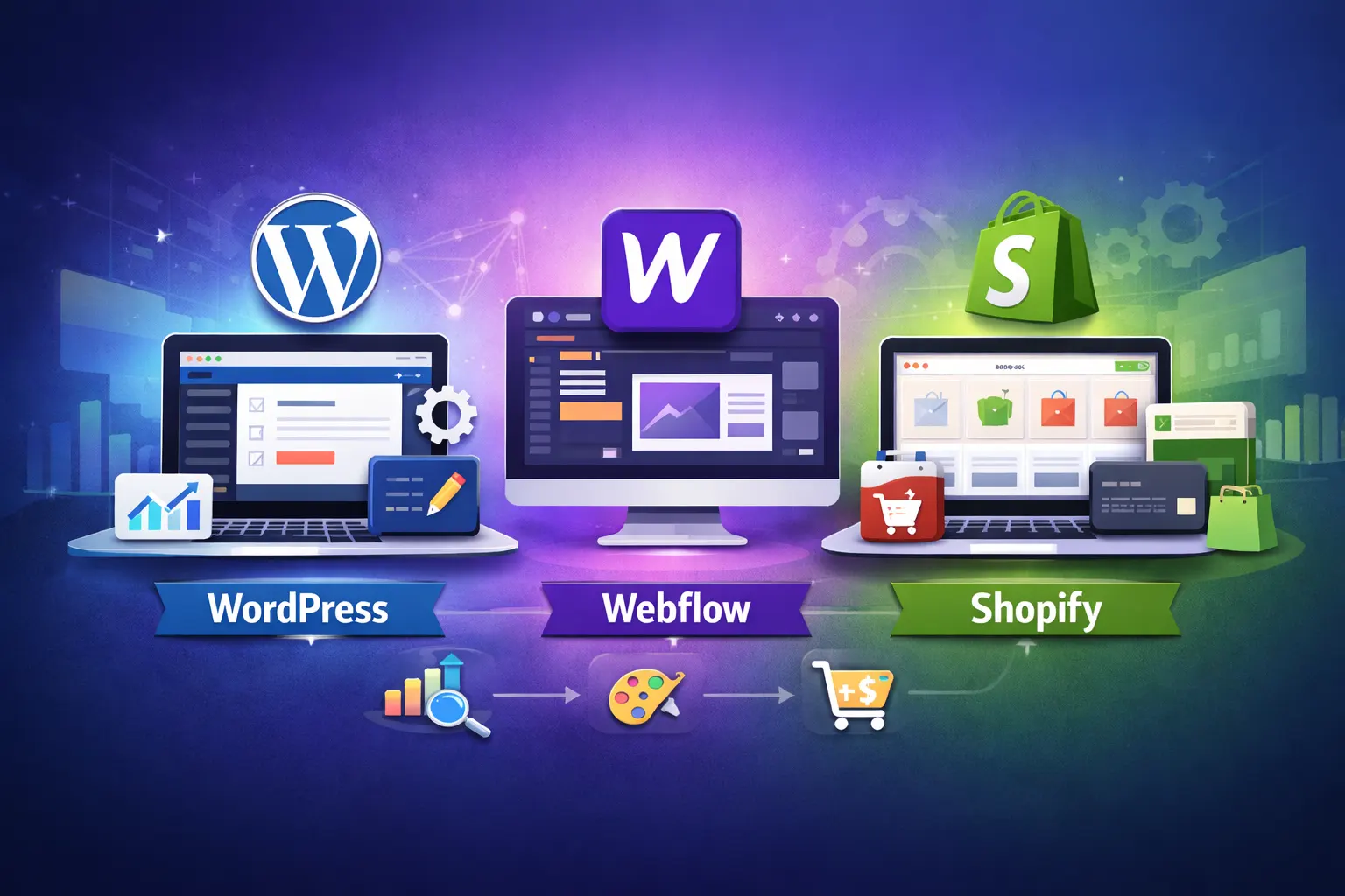 WordPress vs Webflow vs Shopify comparison for business websites