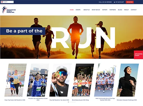 Runners jogging at sunset with text Be a part of the RUN, promoting various marathon and relay events.