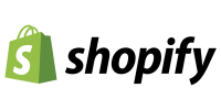 Shopify logo featuring a green shopping bag with a white S next to the bold black text Shopify.