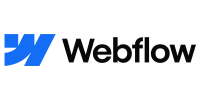 Logo of Webflow in blue and black text on a white background.