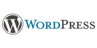WordPress logo with a stylized W inside a circle followed by the text WordPress in blue.